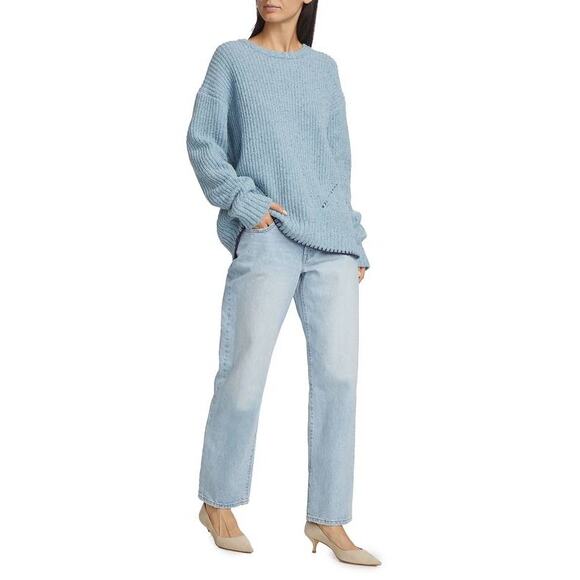 ATM Heather Merino Blend Crew Sweater in Denim Blue L - Picture 4 of 5